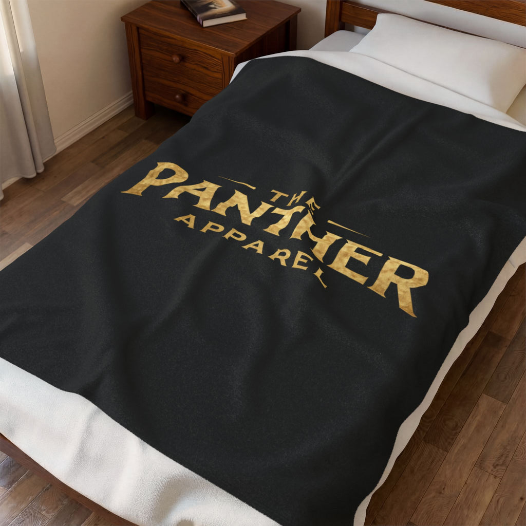 Velveteen Plush Blanket — "The Panther Apparel" Gold Logo Throw