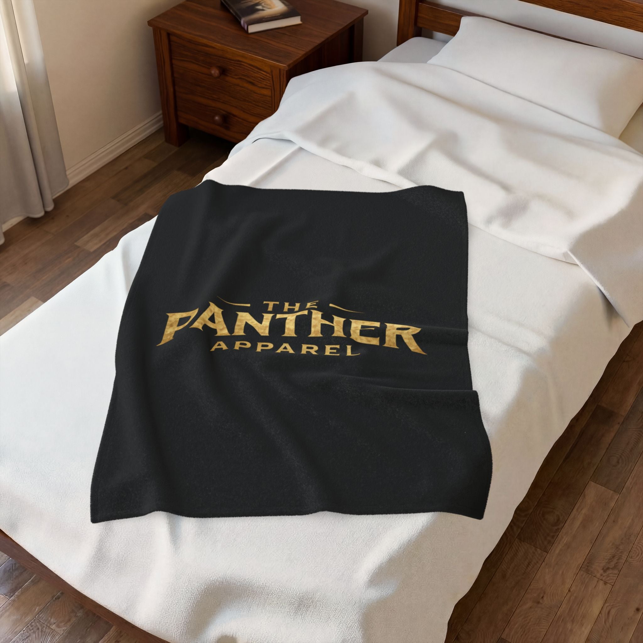 Velveteen Plush Blanket — "The Panther Apparel" Gold Logo Throw