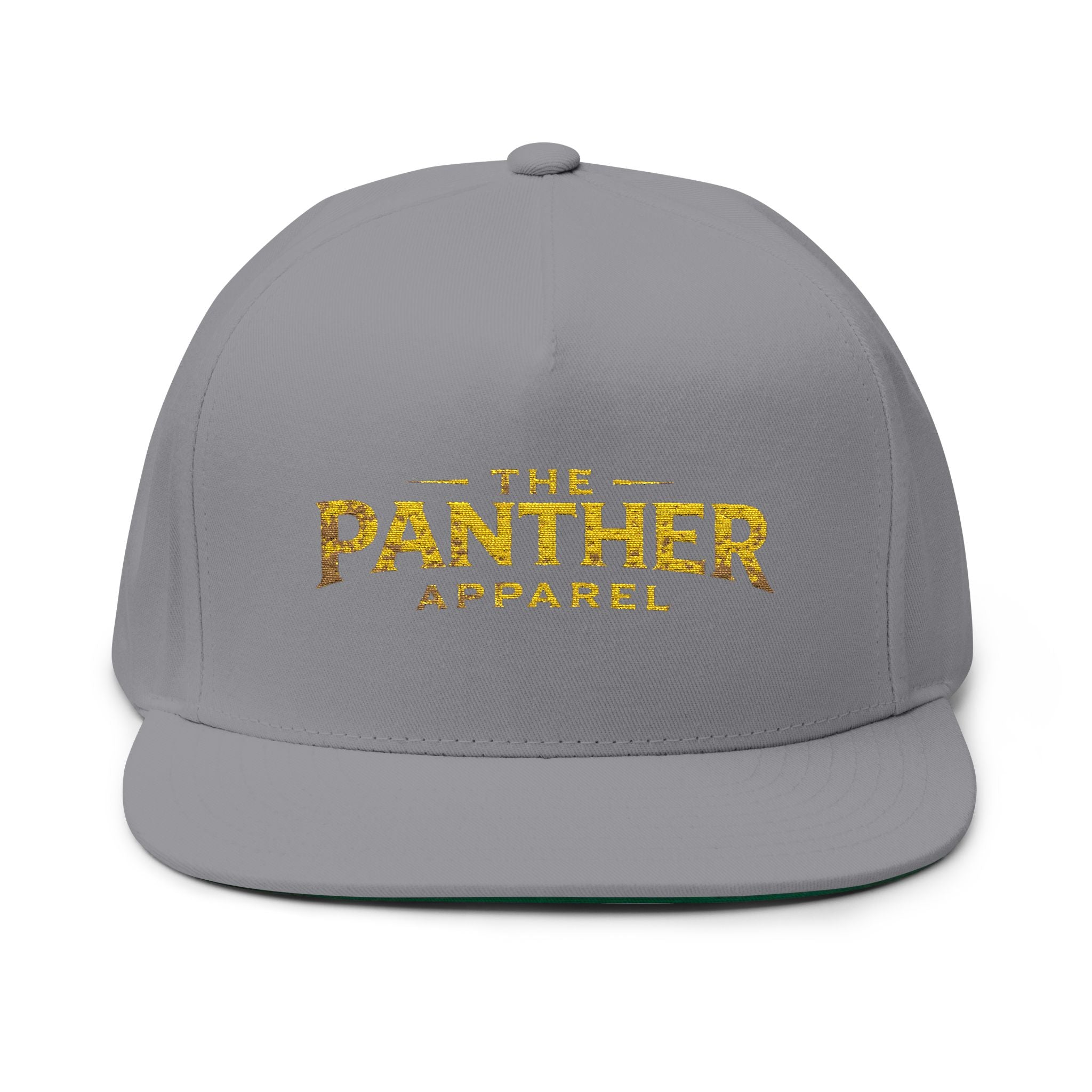 Panther Apparel Embroidered Flat Bill Cap — Gold Floral Logo Snapback