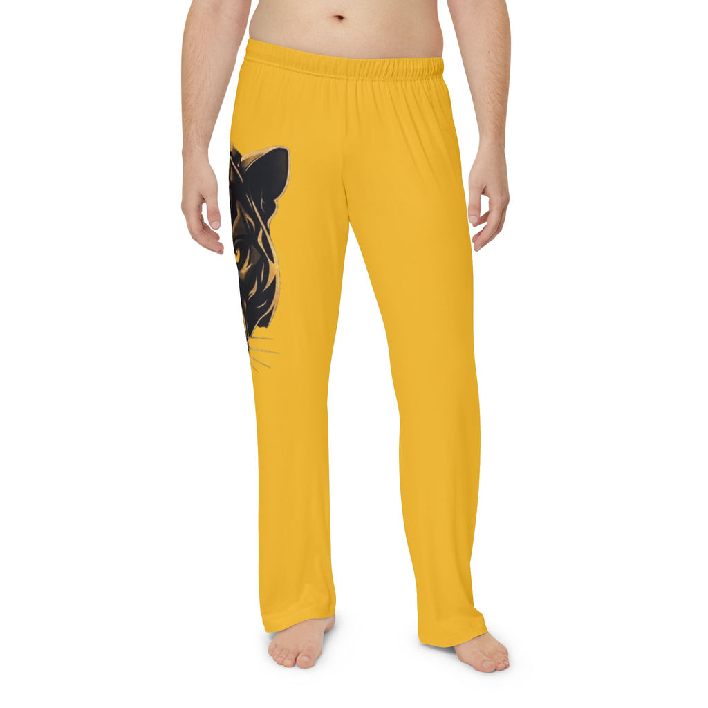 Panther Graphic Pajama Pants — Men's Yellow Lounge Sleepwear