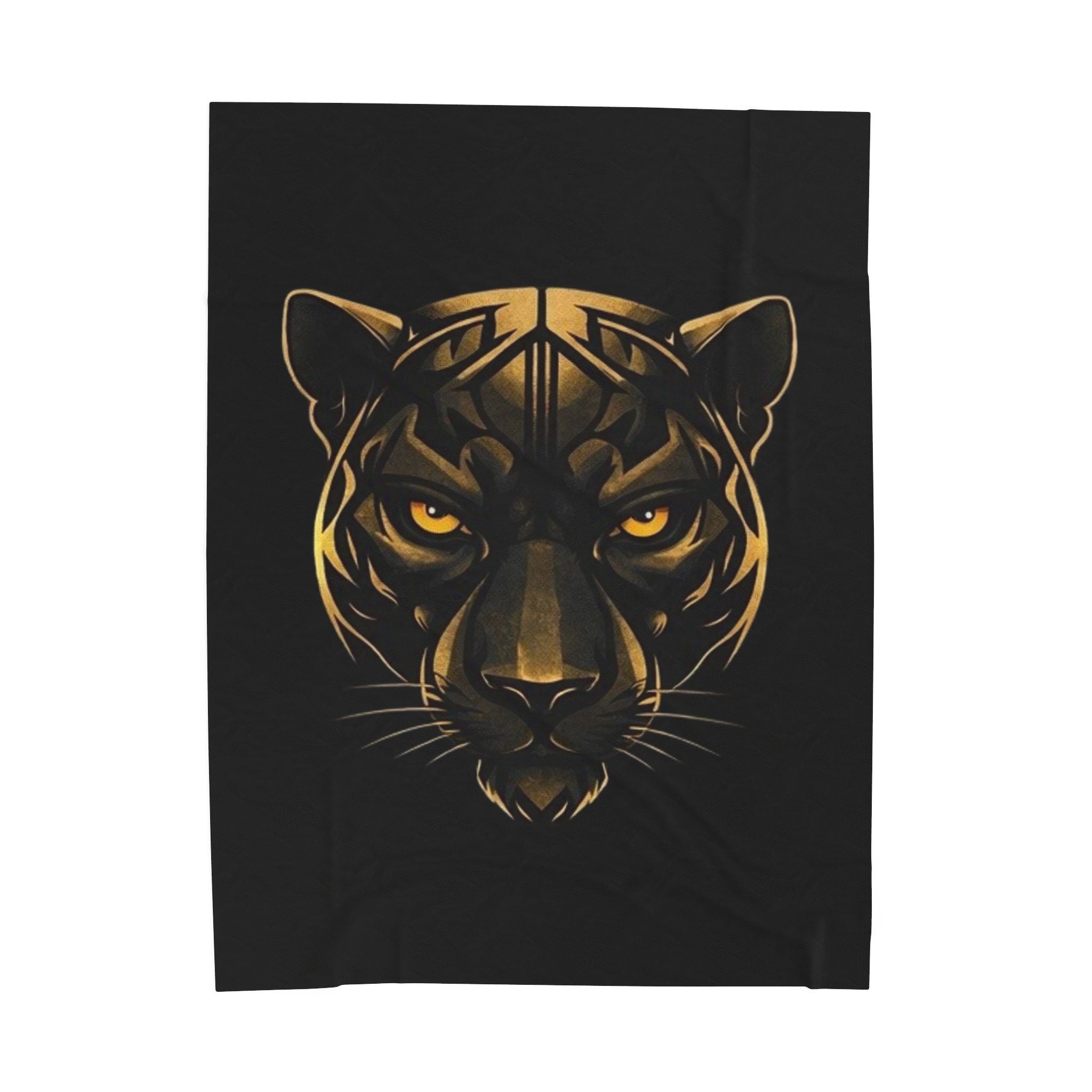 Golden Panther Velveteen Plush Blanket — Luxe Black Animal Face Throw