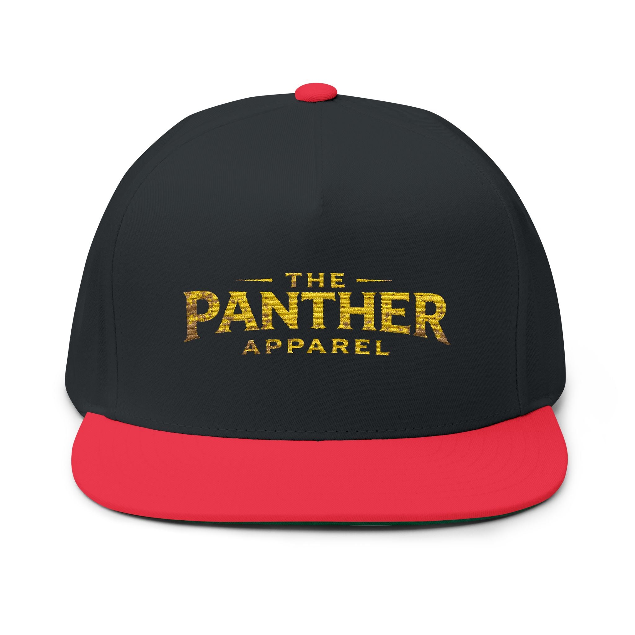 Panther Apparel Embroidered Flat Bill Cap — Gold Floral Logo Snapback