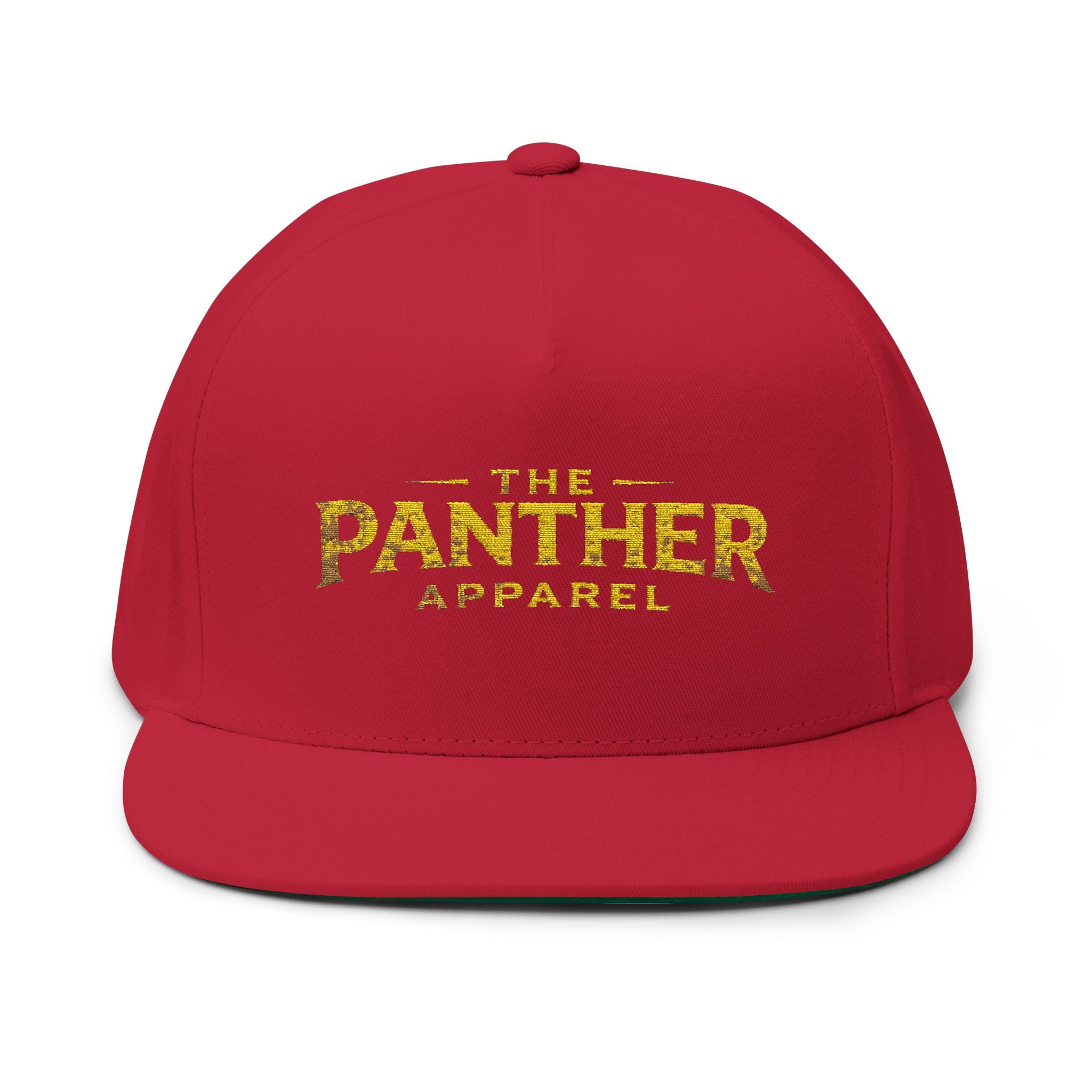 Panther Apparel Embroidered Flat Bill Cap — Gold Floral Logo Snapback
