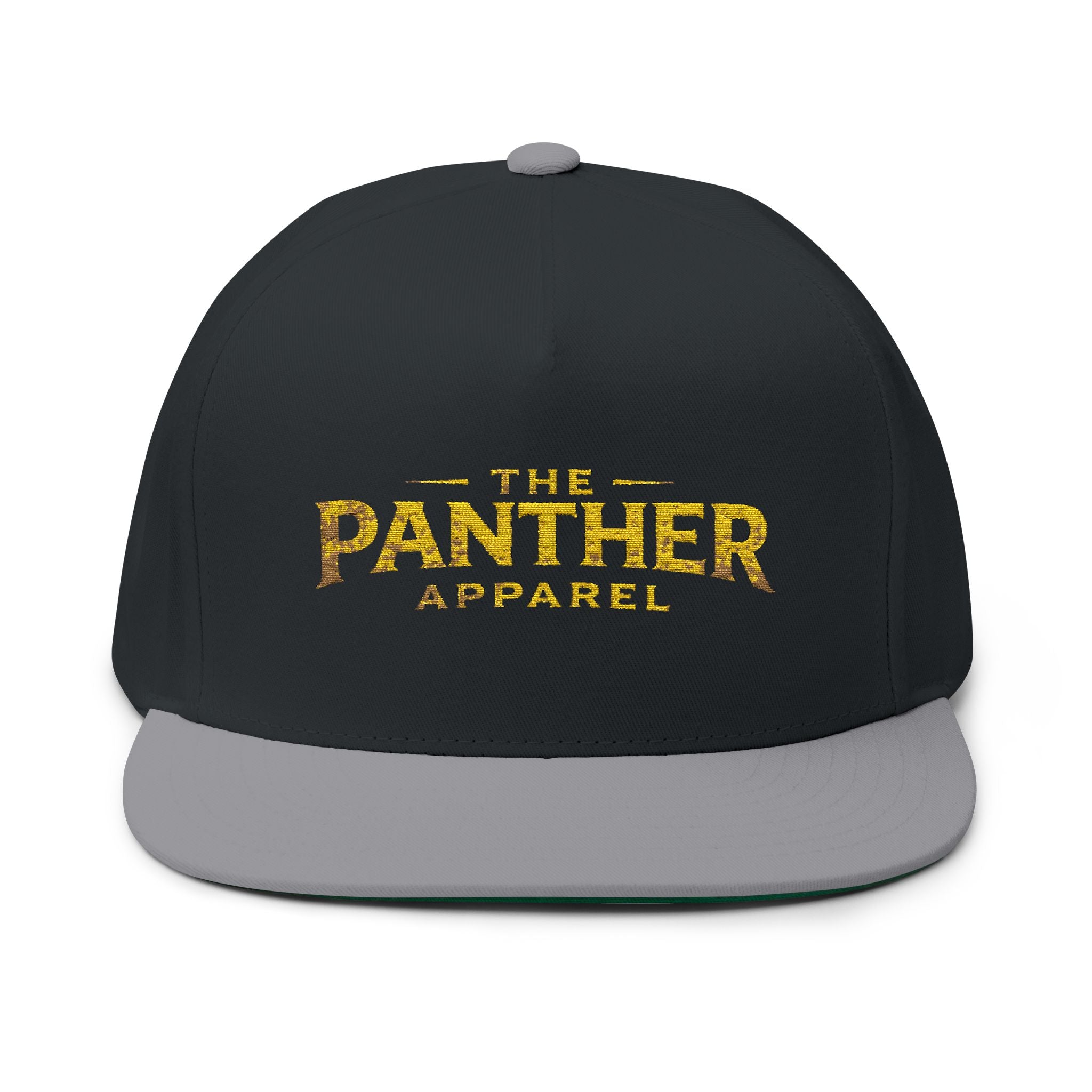 Panther Apparel Embroidered Flat Bill Cap — Gold Floral Logo Snapback