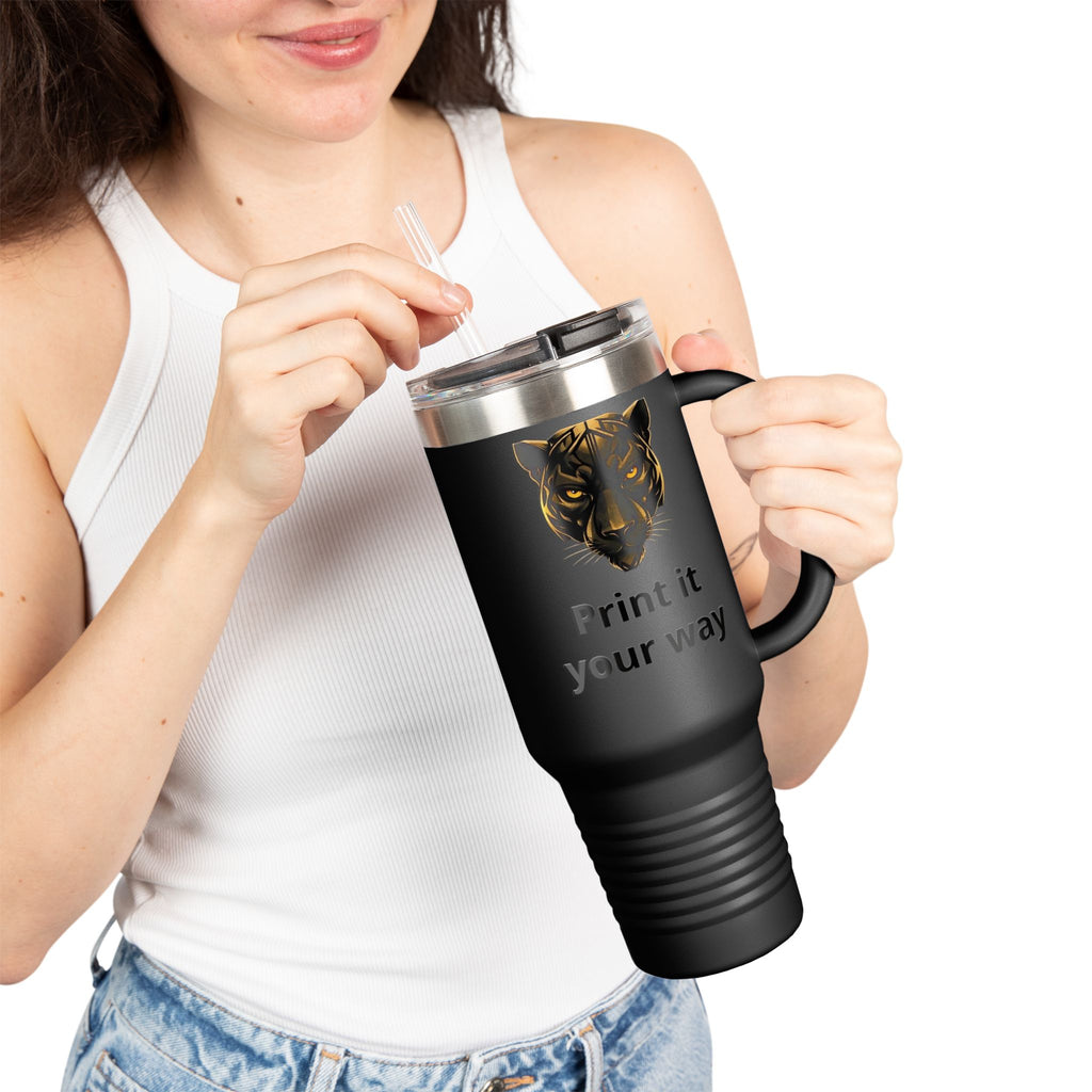 40oz Insulated Travel Mug — Customizable Tiger Print, 'Print It Your Way'