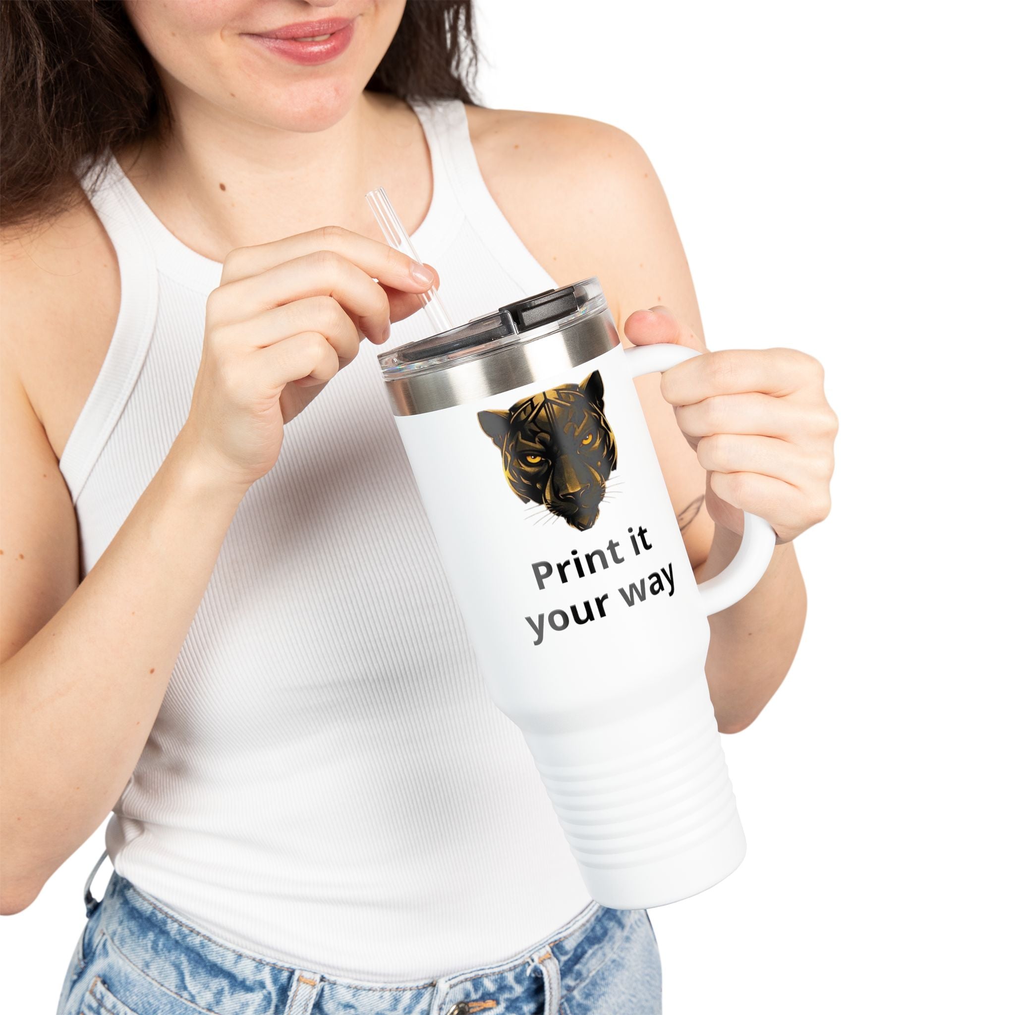 40oz Insulated Travel Mug — Customizable Tiger Print, 'Print It Your Way'