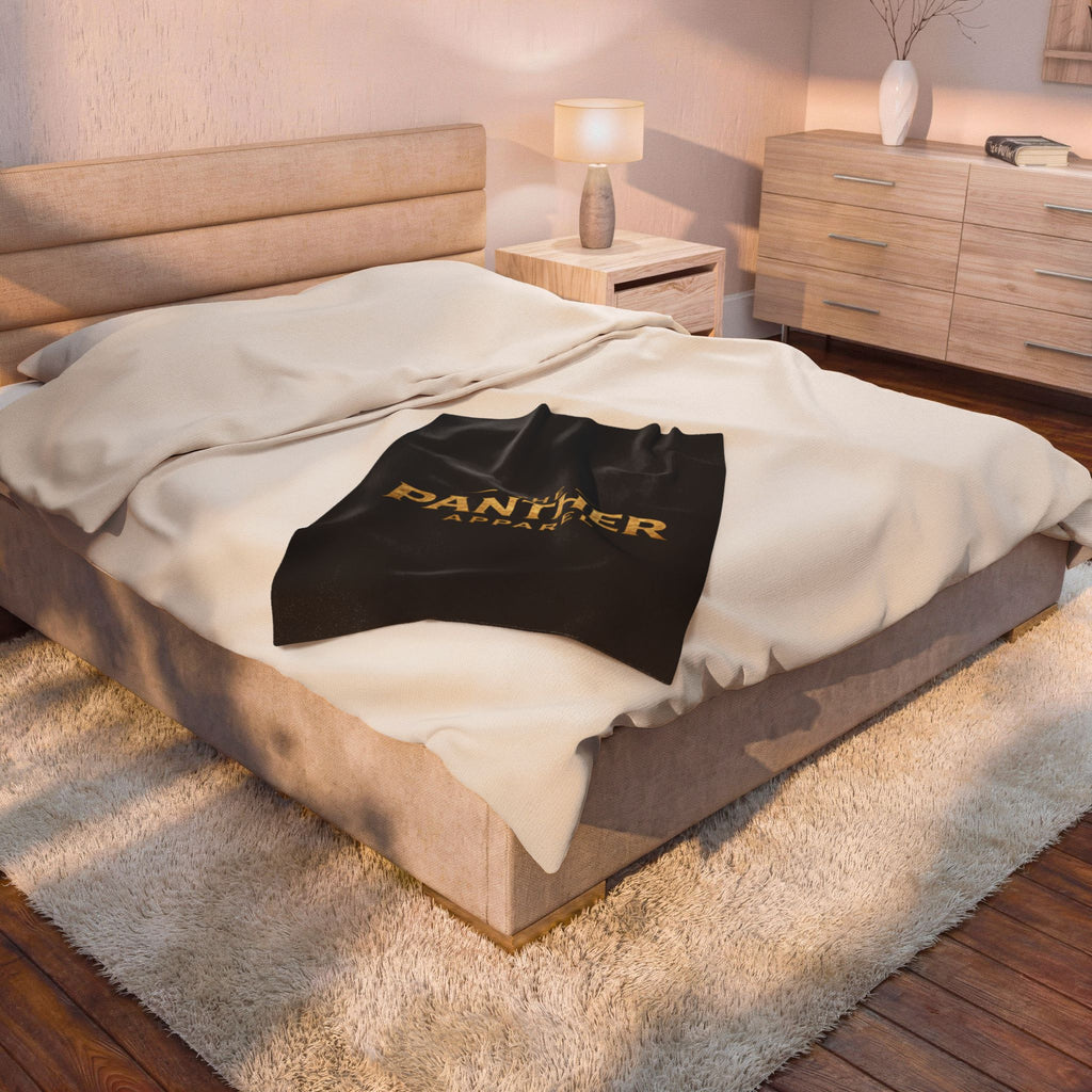 Velveteen Plush Blanket — "The Panther Apparel" Gold Logo Throw