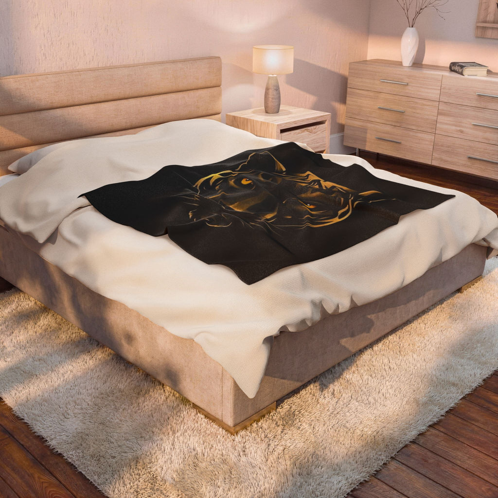 Golden Panther Velveteen Plush Blanket — Luxe Black Animal Face Throw