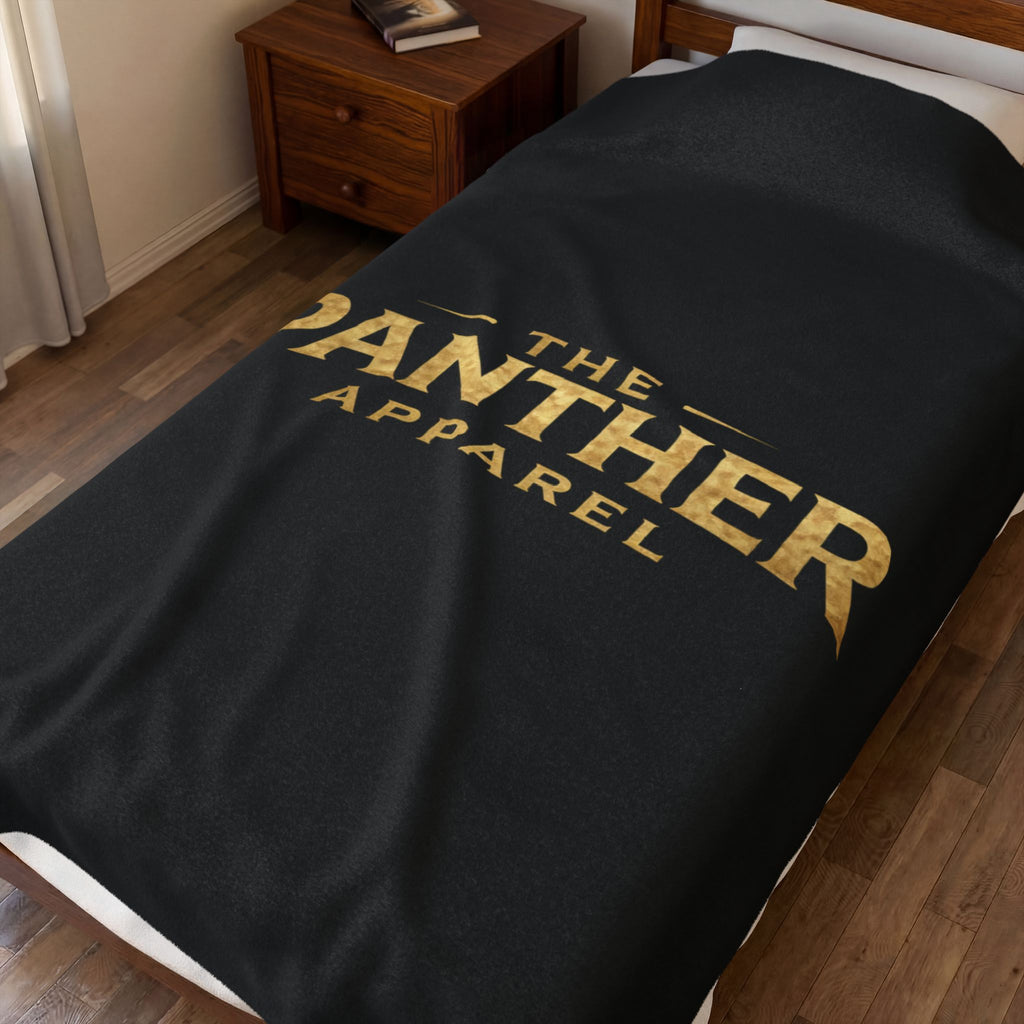Velveteen Plush Blanket — "The Panther Apparel" Gold Logo Throw