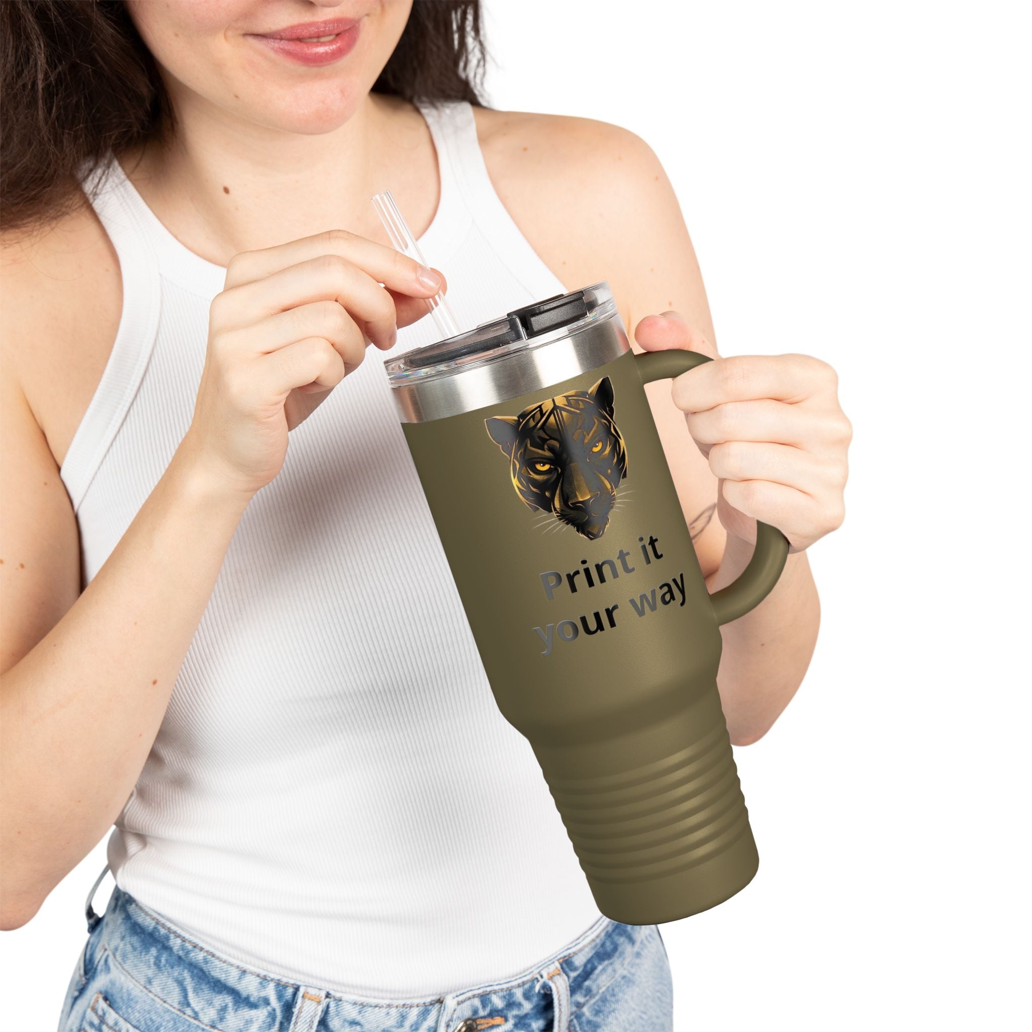 40oz Insulated Travel Mug — Customizable Tiger Print, 'Print It Your Way'