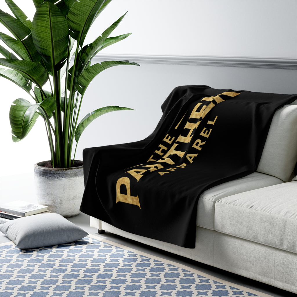 Panther Apparel Sherpa Fleece Blanket — Cozy Black & Gold Logo Throw