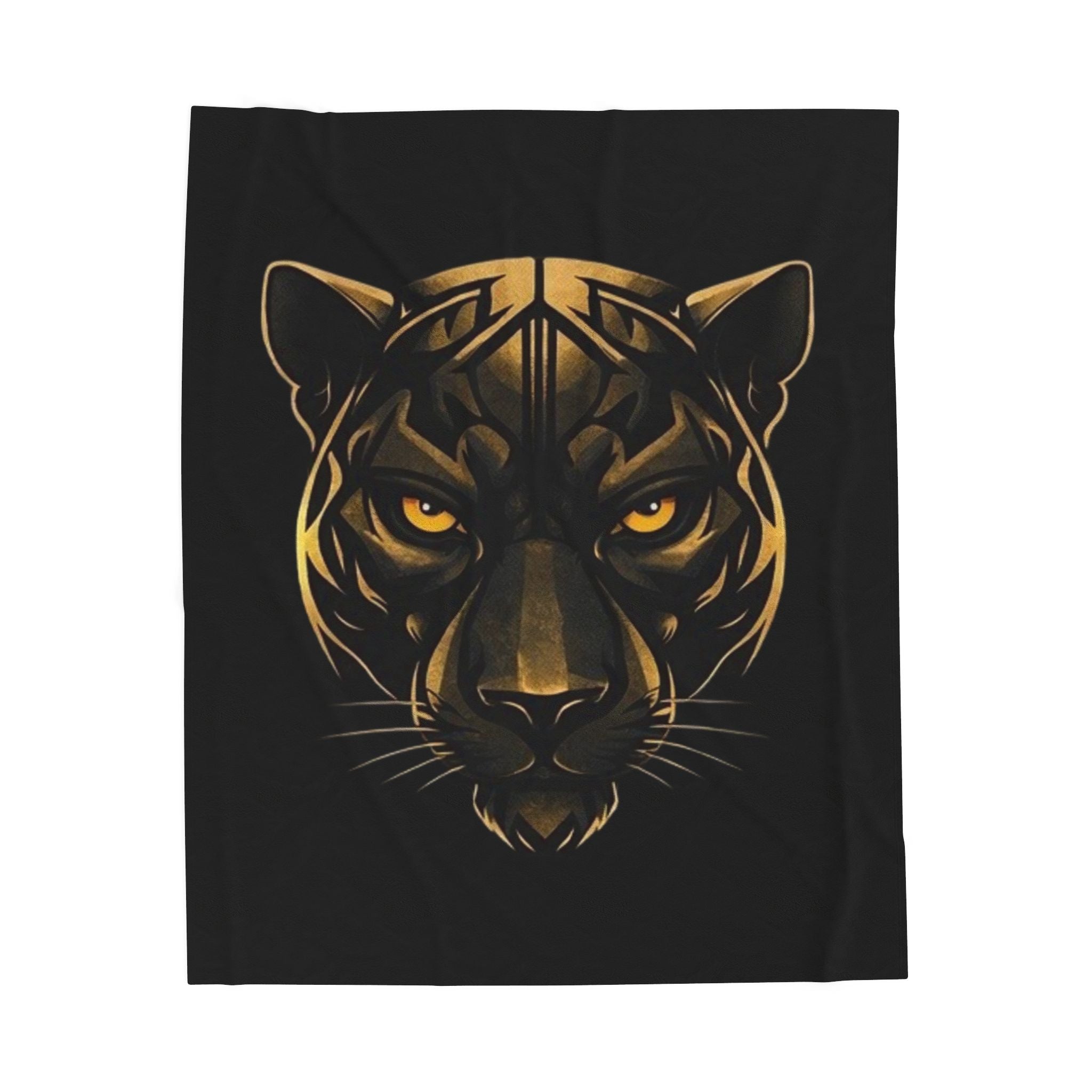 Golden Panther Velveteen Plush Blanket — Luxe Black Animal Face Throw