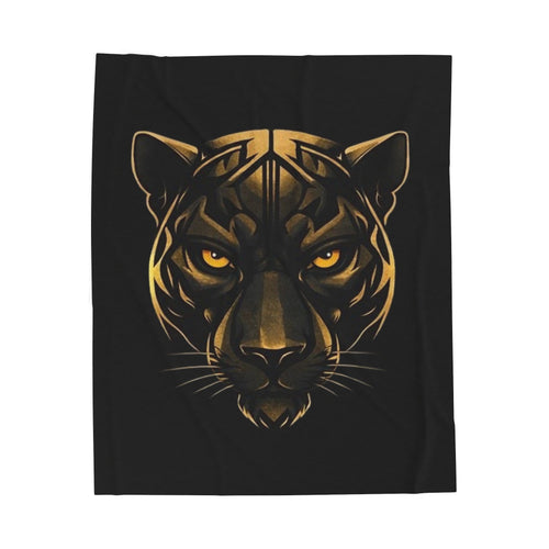 Golden Panther Velveteen Plush Blanket — Luxe Black Animal Face Throw