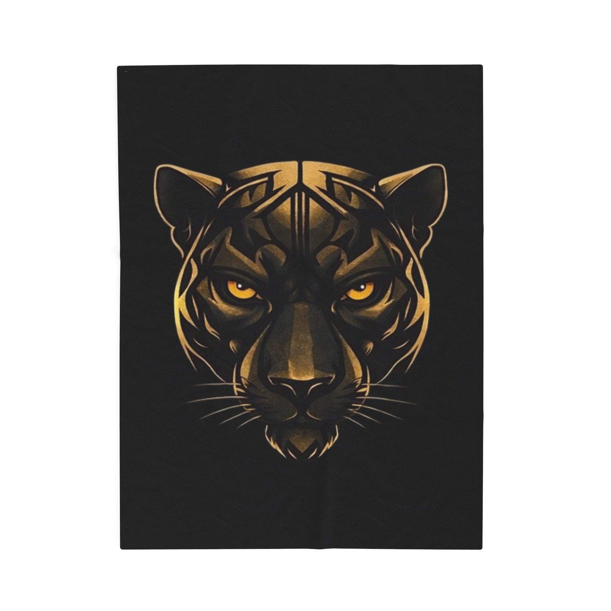 Golden Panther Velveteen Plush Blanket — Luxe Black Animal Face Throw