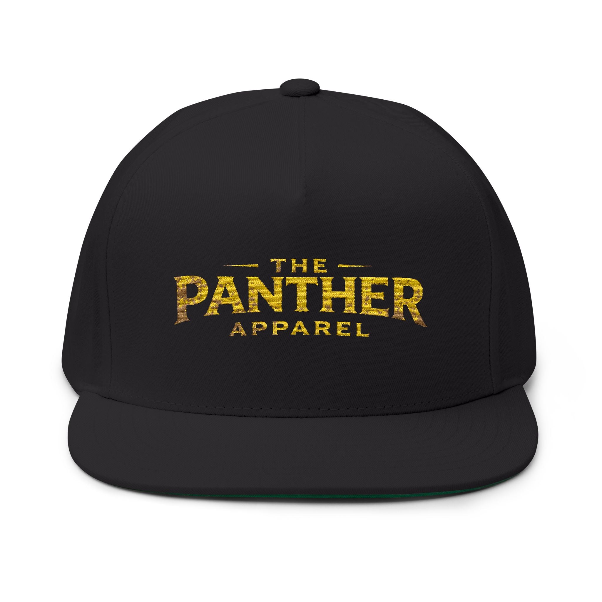 Panther Apparel Embroidered Flat Bill Cap — Gold Floral Logo Snapback