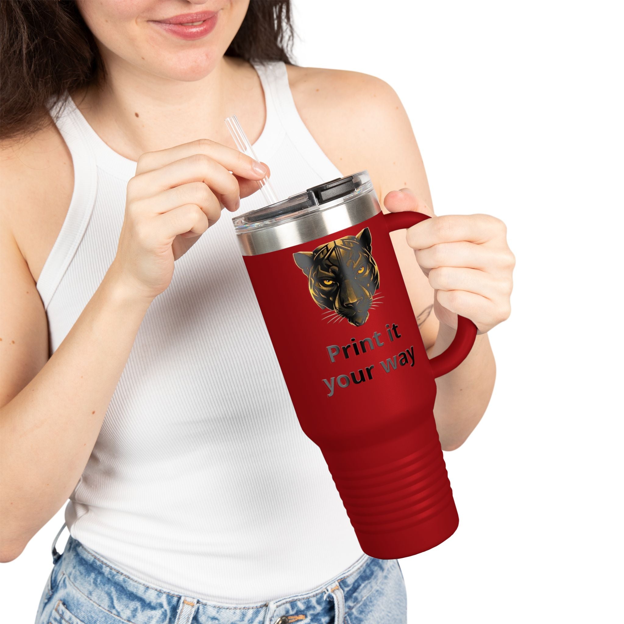 40oz Insulated Travel Mug — Customizable Tiger Print, 'Print It Your Way'