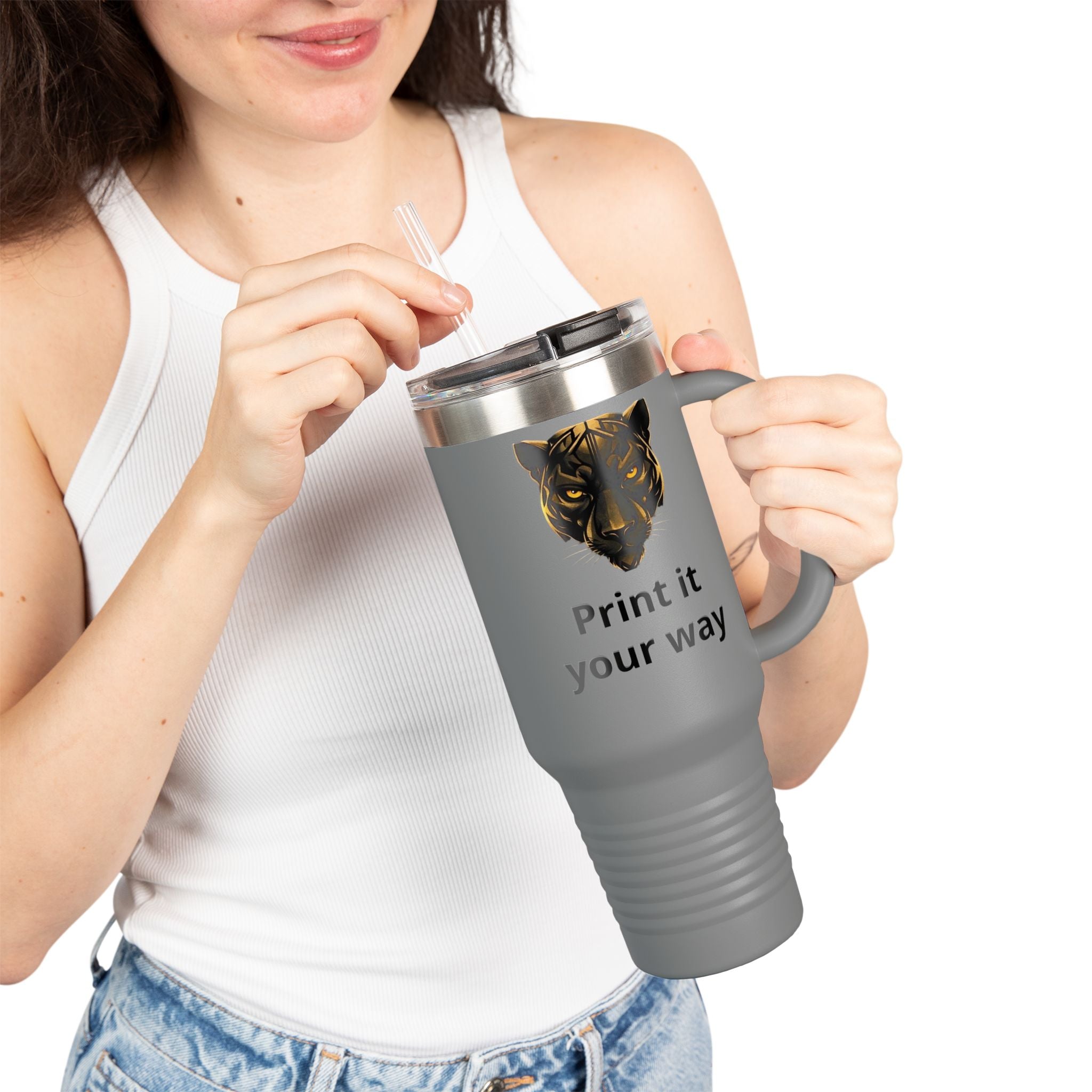 40oz Insulated Travel Mug — Customizable Tiger Print, 'Print It Your Way'