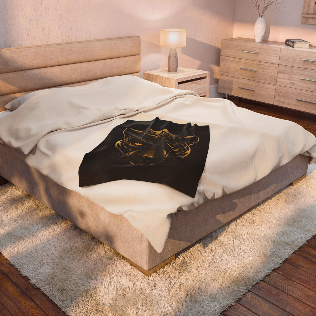 Golden Panther Velveteen Plush Blanket — Luxe Black Animal Face Throw