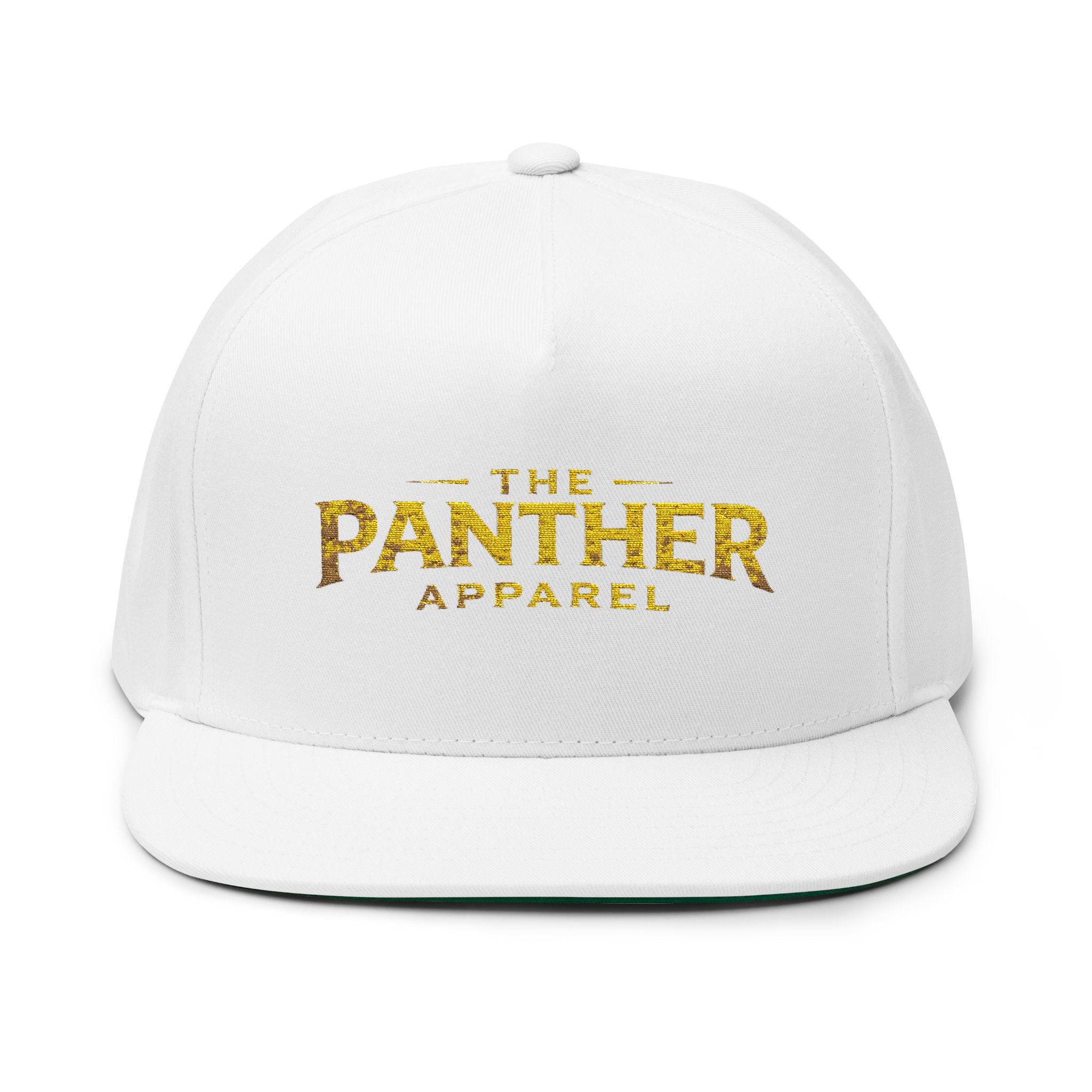 Panther Apparel Embroidered Flat Bill Cap — Gold Floral Logo Snapback